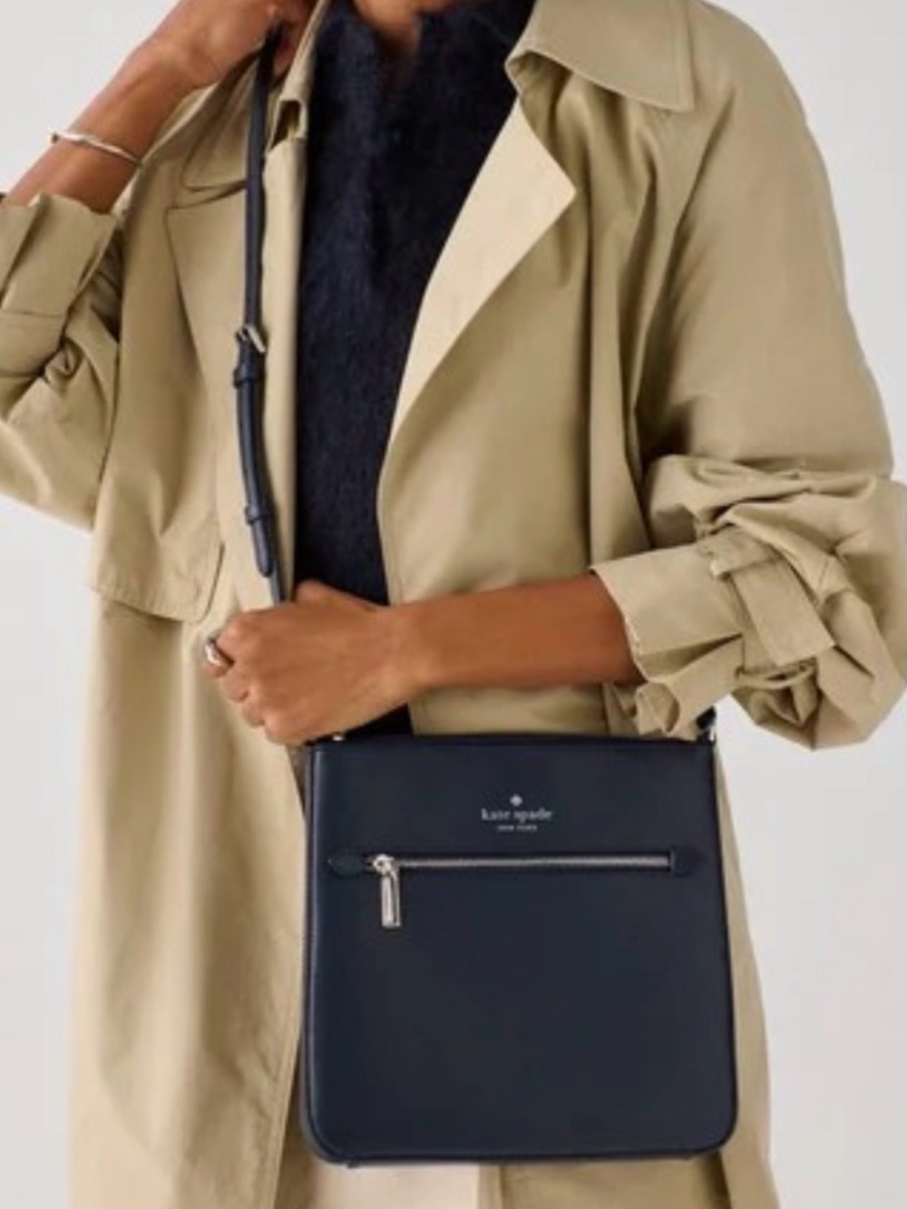 kate spade Navy Leather Crossbody with Front Zip‎ Pocket